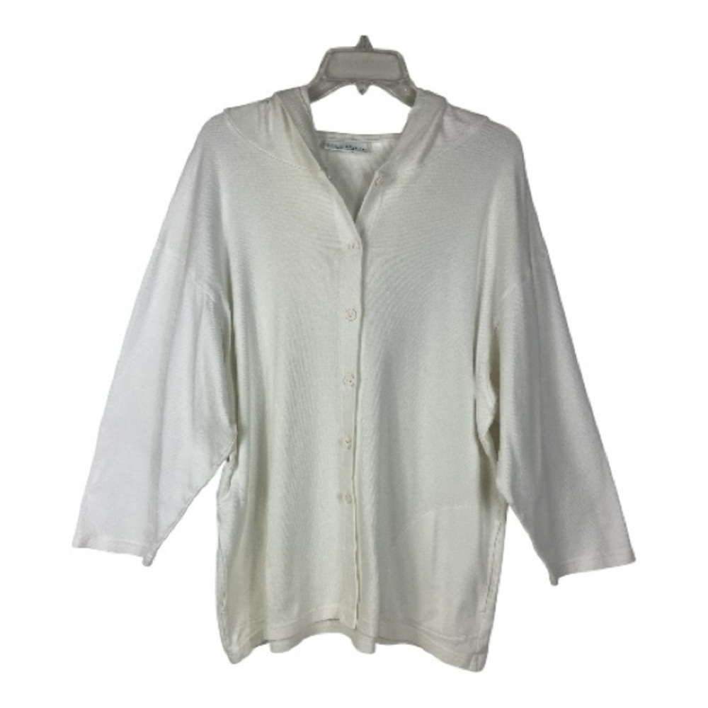 Bryn Walker Sz S Oversized Cotton Hoodie Button Front White EUC
